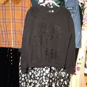 UO BDG Black Oversize Floral Pullover Sweatshirt